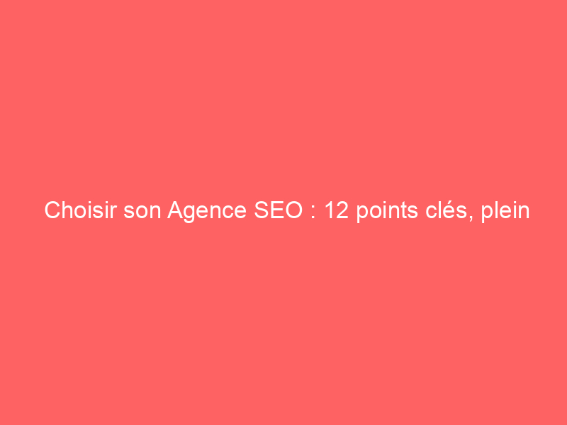 Texte sur un fond rouge indiquant 'Choisir son Agence SEO : 12 points clés, plein de bon sens'.
