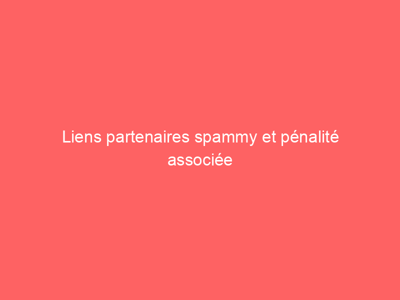 Texte sur fond rose indiquant 'Liens partenaires spammy et pénalité associée'.